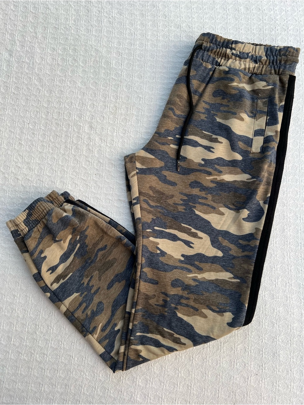 STELLA TWEED CAMOUFLAGE JOGGERS with BLACK SIDE STRIPE